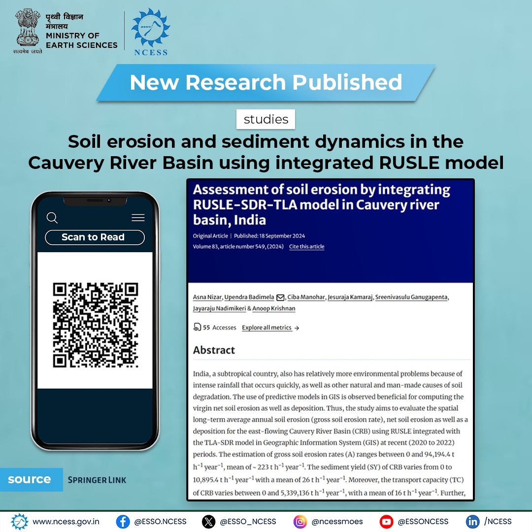 Assessment of soil erosion by integrating RUSLE-SDR-TLA model in Cauvery river basin, India